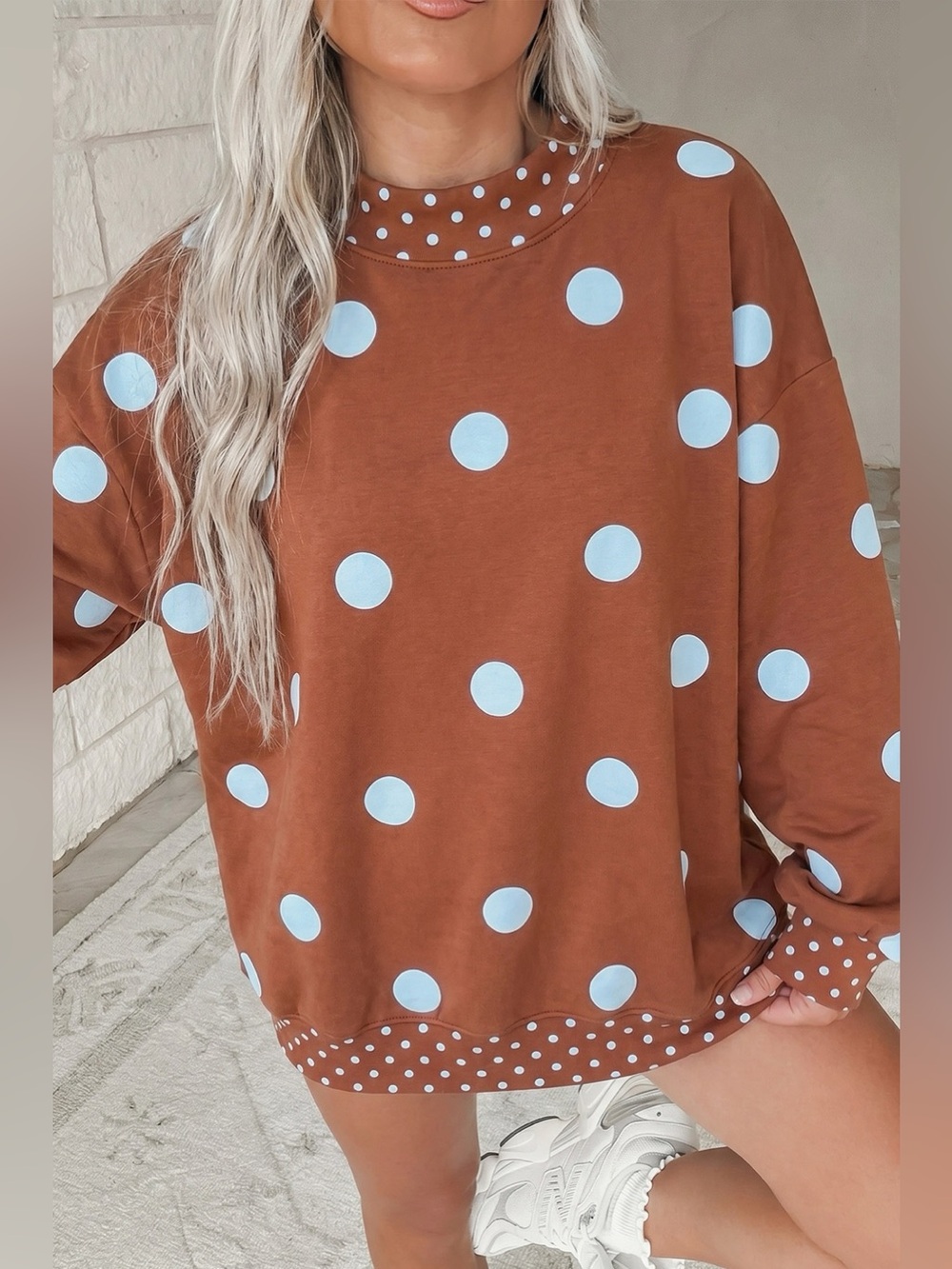 Polka Dot Dropped Shoulder Sweatshirt